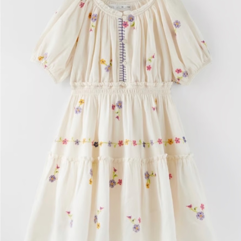 Girls Zara white Floral Boho Embroidered Kids Dress  size 9 cottagecore - Picture 2 of 4